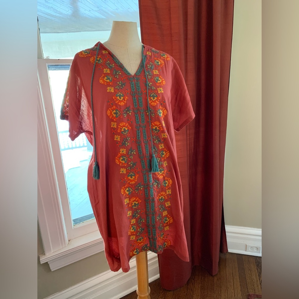 NATURAL LIFE Red Floral Embroidered Mini Dress